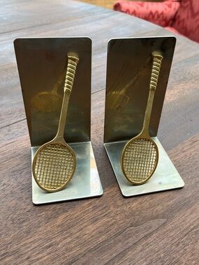 Brass tennis racket bookends